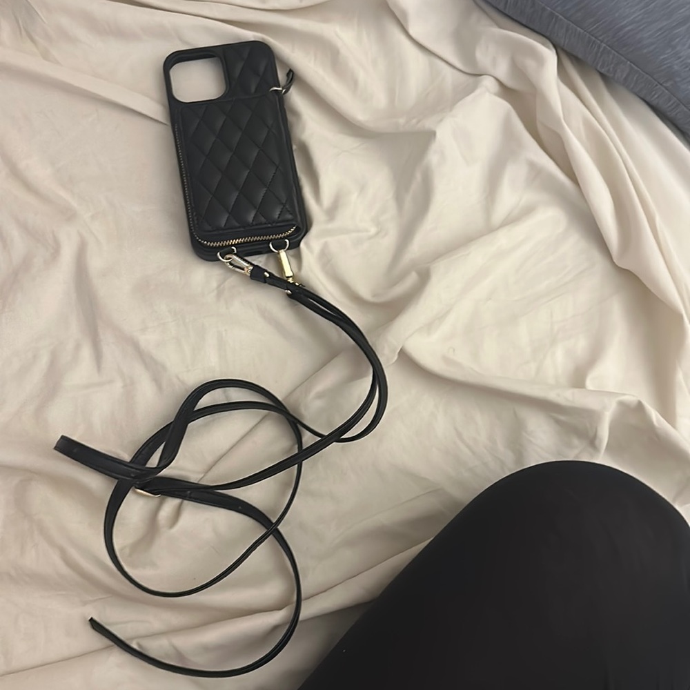 Apple iPhone 13 Pro Max black quilted crossbody leather case